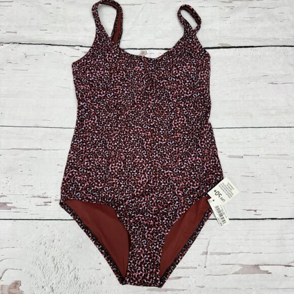 NWT Amazon Essentials Leopard‎ One Piece Swimsuit UPF 50+ Brick Red XS